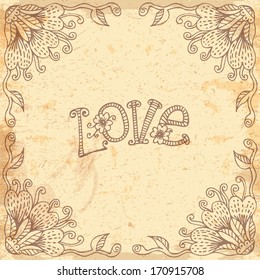 Beautiful background with a floral frame drawn by hand. Design element Valentine's Day.