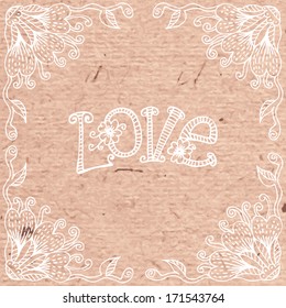 Beautiful background with a floral frame drawn by hand. Design element Valentine's Day.