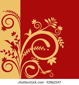Beautiful background with floral ornament in red and gold color