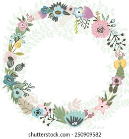 Beautiful background of floral wreath in amazing colors.
