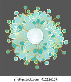 beautiful background with flower pattern turquoise colors at black background with a drop Rossy, can be used as logo, vector decorative pattern, flower