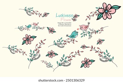 Beautiful background with flowers and decorative birds