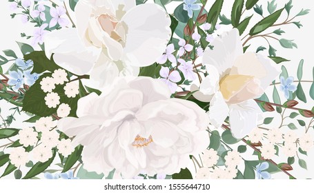 Beautiful Background With Flowers Peony And Roses. Wedding Invitation , Watercolor, Isolated On White.  Vector Illustration. EPS 10