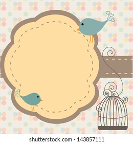 Beautiful background with frame and birdcage, vector illustration