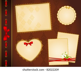 Beautiful background with frames in lace ornaments and bow. Vector