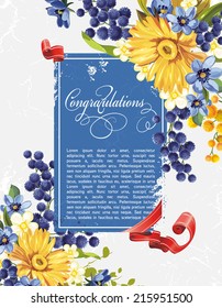 Beautiful background with gerbera flower. Elegance Vintage card. Retro decor illustration