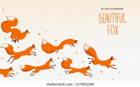 Beautiful background with gorgeous jumping foxs. Amazing wallpaper for your design. Vector illustration