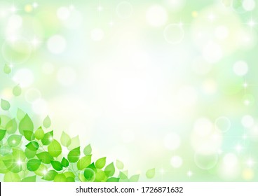 Beautiful background with green leaves flying