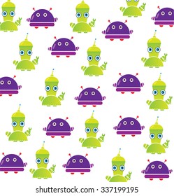  beautiful background with green and purple robots on a white background