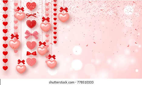 Beautiful Background with Hearts and confetti. Vector Illustration.