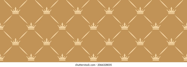 Schönes Hintergrundbild mit königlichen Kronen auf goldenem Hintergrund für Ihr Design. Nahtloser Hintergrund für Tapeten, Texturen. Vektorgrafik.