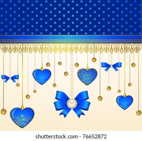 Beautiful background with lace, bow  and hearts. Vector