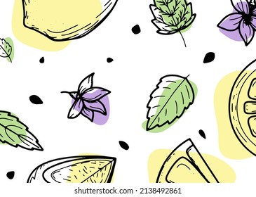 Hermoso fondo con limones, flores, váyanse. Ilustración vectorial hecha a mano de frutos. Cartel en el estilo de grabado. Cítricos vintage y diseño botánico. Para carteles, impresiones, papel pintado, cubiertas