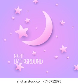 Beautiful background with the moon and stars in pastel colors. Vector illustration