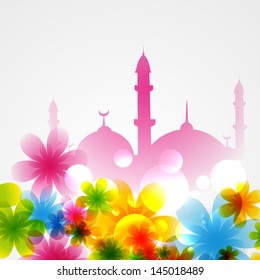 beautiful background of mosque covered with flowers