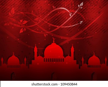 Beautiful background with Mosque and Masjid in red color. EPS 10.