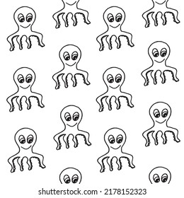 Beautiful background of octopus drawn with black marker on white paper. Pattern from exotic marine animals. Vacation concept. Print for bed linen.