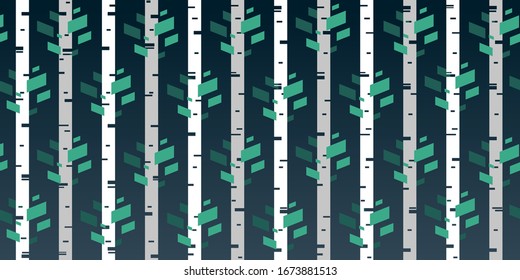 Hermoso fondo sobre el tema de la naturaleza, estilización de los árboles jóvenes en el bosque. Jóvenes árboles blancos de abedul con hojas verdes 
