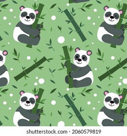 Beautiful Background with panda and bamboo in Happy animal day concept, cute cartoon vector illustration