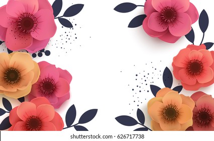 Beautiful background with paper flowers and place for text. Red flowers with a feast for the feast.