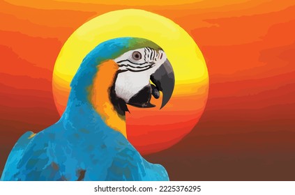 Schöner Hintergrund von Papagei und Sonne. Vektorgrafik