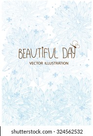 beautiful background with a pattern of blue flowers and the inscription day