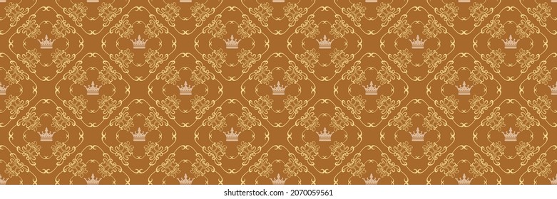 Beautiful background pattern with gold ornament in vintage style for your design. Seamless background for wallpaper, textures. Vector illustration.