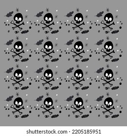 Beautiful background, a pattern with a skull and bones, candy, illustration on a gray background, decoration for a postcard