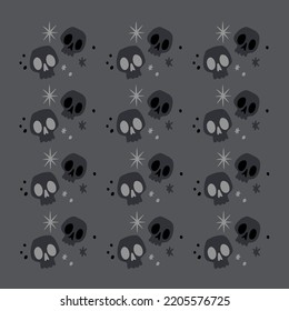 Beautiful background, pattern with skulls and stars, illustration on a gray background, decoration for a postcard