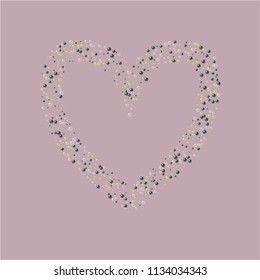 Beautiful background with pearls making a heart shape. Beads are scattered on a light background.