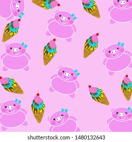 
Beautiful  background with pig and ice cream design greeting card and invitation of wedding birthday and other seasonal holiday .￼
