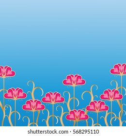 Beautiful background with pink flowers. Template for the text.Vector.