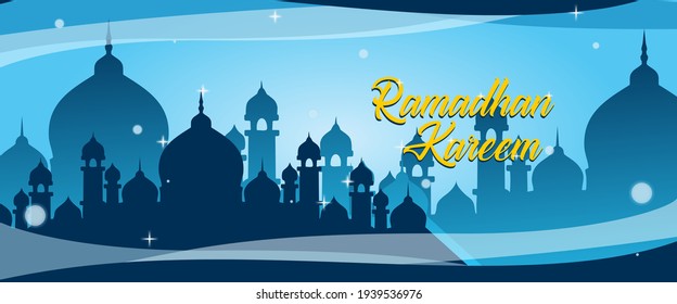 the beautiful background of ramadhan kareem vector blue with mosque