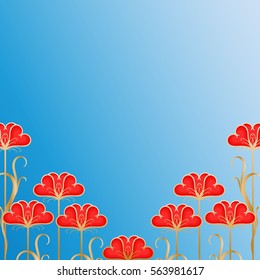 Beautiful background with red flowers. Template for the text.Vector.