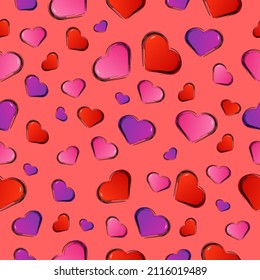 Beautiful background with red pink and lilac hearts. vector image. Perfect for Valentine's Day.