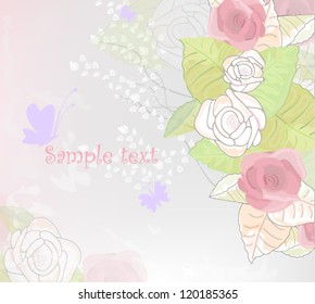 beautiful background with roses in vintage style a water color