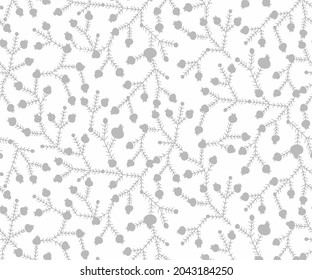 Beautiful background of seamless floral pattern, grey Flower with Levaes and pomegranate on white Background
