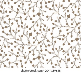 Beautiful background of seamless floral pattern, brown Flower with Levaes and pomegranate on white Background