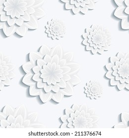 Beautiful background seamless pattern with grey 3d flower chrysanthemum. Floral trendy creative wallpaper. Vector illustration