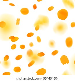 Beautiful background seamless pattern with orange flying petals isolated on white. Floral romantic wallpaper. Vector illustration