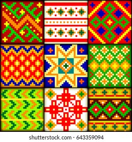 Beautiful background with a set of Latvian national ornaments. Vector image.