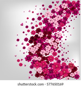 beautiful background of small flowers, arranged in a semicircle. Summer pink flowers vector