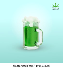 Beautiful background for St. Patrick's day with a glass of green beer. Realistic design elements. Vector illustration Isolated on white background.