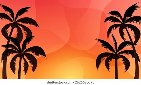 beautiful background of a summer sunset with silhouetted coconut trees