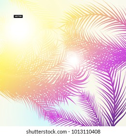 Beautiful background. Summer time card. Colorful palm tree. Trendy Ultra Violet