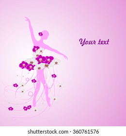 Beautiful background with tender ballerina in flower dress and place for your text.