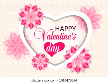 Beautiful background Valentines day with heart and flowers. Vector illustration.