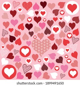 hermoso fondo de varios diseños de corazones y patrones en vector