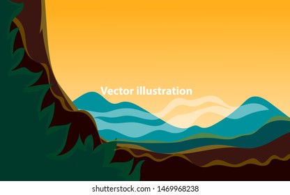 beautiful background vector landscape illustration with mountain and sky. for banners, websites and cards
