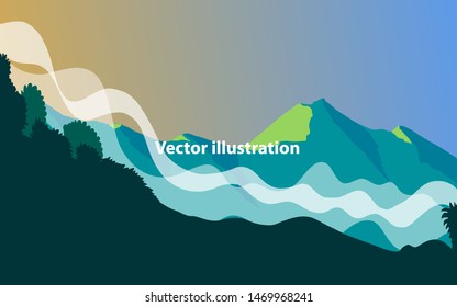 beautiful background vector landscape illustration with mountain and sky. for banners, websites and cards